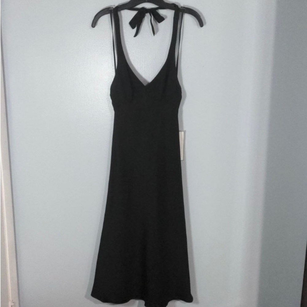 J.Crew Black Midi Halter Dress Wedding Guest - 100% Silk Size 4 NWT